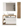 Image de Ensemble Meuble salle de bain HAMBOURG L110 - Vasque + 2 Tiroirs + 3 niches + Colonne - Coloris chêne clair et laqué blanc