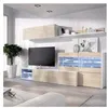 Image de Ensemble meuble sejour living avec vitrine LED - Decor chene et blanc - L 260 x P 41 x H 180 cm - UMA