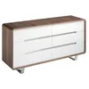 Image de Commode 7106 en Noyer Naturel et Blanc Brillant â 6 Tiroirs Soft-Closing â 140 x 39 x 70 cm â Design Moderne avec Pieds en Acier ChromÃ©