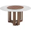 Image de ÁNGEL CERDÁ - Table de salle à manger ronde en marbre céramique et noyer - Dimensions 150 x 75 cm - Pieds en bois plaqué noyer - Convient pour 6 convives - Couleur blanche
