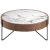 Image de Table basse ronde en marbre porcelaine noyer et acier noir