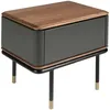 Image de Ángel Cerdá Table de chevet en bois gris foncé et noyer avec pieds en acier noir Table de chambre avec tiroir Push & Pull Design moderne et sophistiqué 60 x 45 x 50 cm