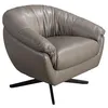 Image de Angel CERDÃ - Fauteuil Pivotant avec Accoudoirs - Design Moderne - 87 x 85 x 74 cm - RevÃªtu de Cuir Bovin Gris et Pieds en Acier Inoxydable Ãpoxy Noir