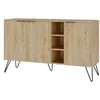 Image de Buffet bas 3 portes et 3 Ã©tagÃ¨res 142cm bois chÃªne clair et mÃ©tal noir