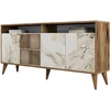 Image de Habitat et jardin Console en bois "Milan" - 35 x 160 x 78 cm - Noyer, Marbre Blanc