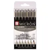 Image de 6 Feutres - Noir - Assortiment De Pointes - Pigma Micron Noir - Sakura