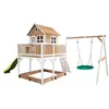 Image de AXI Maisonnette Liam avec balancoire Nid rond Summer Brun Blanc avec Toboggan Vert Citron