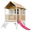 Image de AXI Cabane enfant TOM Brun Blanc avec toboggan Rouge