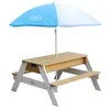 Image de Table Sable Et Eau / Table Pique Nique Marron / Blanc  Table D'eau Avec Couvercle, Boîtes De Rangement & Parasol  Table De Jeu Enfant À Eau Pour Le Jardin - Axi Nick