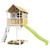 Image de AXI Maison enfant sur pilotis ROMY Brun Blanc avec toboggan Vert Citron et bac à sable