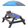 Image de Table Sable Et Eau / Pique Nique En Bois Gris  Table D'eau Avec Couvercle, Boîtes De Rangement & Parasol  Table De Jeu Enfant À Eau Pour Le Jardin - Axi Nick
