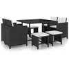 Image de vidaXL Ensemble à manger d'extérieur 9 pcs coussin Résine tressée Noir42522