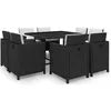Image de vidaXL Ensemble à manger d'extérieur 9pcs coussins Résine tressée Noir42543