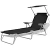 Image de vidaXL Vidaxl Chaise Longue Avec Auvent Acier Noir