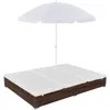 Image de vidaXL Vidaxl Chaise Longue D'extérieur Avec Parasol Résine Tressée Marron