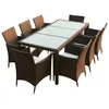 Image de Vidaxl Mobilier Ã DÃ®ner Jardin 9 Pcs Et Coussins RÃ©sine TressÃ©e Marron