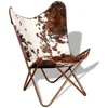 Image de vidaXL Vidaxl Chaise Papillon Marron Et Blanc Cuir De Vache