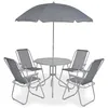 Image de vidaXL Ensemble Ã  manger d'extÃ©rieur 6 pcs Acier et textilÃ¨ne Gris