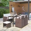 Image de vidaXL Meuble à dîner de jardin 6pcs et coussins Résine tressée Marron