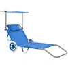 Image de vidaXL Chaise longue pliable avec auvent et roues Acier Bleu44322