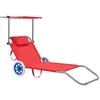 Image de vidaXL Chaise longue pliable avec auvent et roues Acier Rouge44324