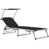 Image de vidaXL Vidaxl Chaise Longue Pliable Avec Auvent Aluminium Et Textilène Noir
