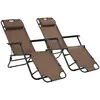 Image de vidaXL Vidaxl Chaises Longues Pliables 2 Pcs Avec Repose-Pied Acier Marron