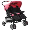 Image de vidaXL Poussette à deux places Rose et noir Acier10155