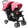 Image de vidaXL Poussette à deux places rose et noir acier10157