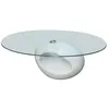 Image de vidaXL Table basse avec dessus de table en verre ovale Blanc brillant