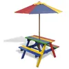 Image de vidaXL Table et bancs de pique-nique avec parasol pour enfants Bois40773
