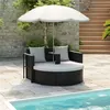 Image de vidaXL Lit de jardin avec parasol Noir Résine tressée40735