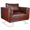 Image de vidaXL Fauteuil cube avec pieds chromés Marron Similicuir