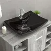 Image de Lavabo rectangulaire en céramique noir de luxe avec trop-plein et trou 140689
