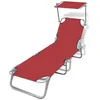 Image de vidaXL Chaise longue pliable avec auvent acier et tissu rouge41198