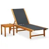 Image de vidaXL Vidaxl Chaise Longue Avec Table Bois D'acacia Solide Et Textilène