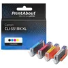 Image de PrintAbout huismerk Inktcartridge CLI-551BK XL 4-kleuren Multipack Hoge capaciteit Geschikt voor Canon