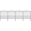 Image de vidaXL Clôture de jardin à dessus en lance Acier (1,75-2)x6,8 m Noir
