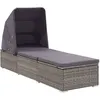 Image de vidaXL Vidaxl Chaise Longue Avec Auvent Et Coussin Résine Tressée Gris
