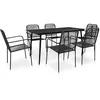 Image de vidaXL Mobilier à dîner d'extérieur 7 pcs Corde en coton et acier Noir