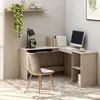 Image de Bureau D'angle En L 120 X 140 X 75 Cm Gris Béton Avec Tablettes Coulissantes Pour Clavier