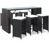 Image de vidaXL Meuble De Bar De Jardin 7 Pcs Et Coussins Résine Tressée Noir