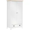 Image de vidaXL Armoire 2 Portes, 1 Tiroir, 1 Étagère, En Pin Massif Blanc, Robuste, Avec Barre De Suspension