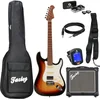 Image de Fazley Fazley Sunset Series Dawn Hss 3-Color Sunburst Pack Débutant Guitare Électrique