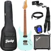 Image de Fazley Fazley Sunset Series Sand Shark Sky Blue Pack Débutant Guitare Électrique