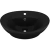 Image de vidaXL vidaXL Lavabo ovale de luxe à trop-plein Noir mat 58,5x39 cm Céramique