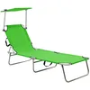 Image de vidaXL Vidaxl Chaise Longue Pliable Avec Auvent Acier Vert Pomme