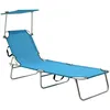 Image de vidaXL Vidaxl Chaise Longue Pliable Avec Auvent Acier Turquoise Et Bleu