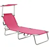 Image de vidaXL Vidaxl Chaise Longue Pliable Avec Auvent Acier Rose Magento