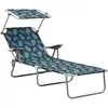 Image de vidaXL Vidaxl Chaise Longue Avec Auvent Acier Motif De Feuilles